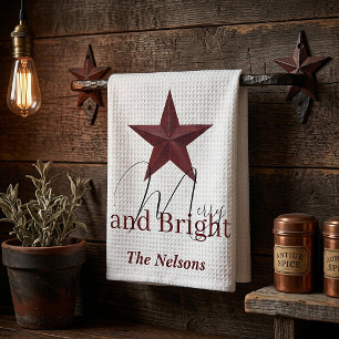 Rustic star Merry & Bright personalized Kitchen Towel