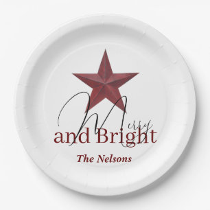 Rustic  star Merry & Bright personalized Paper Plate