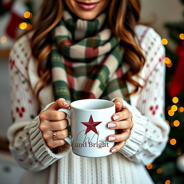Rustic  star Merry & Bright personalized Two-Tone Coffee Mug (Creator Uploaded)
