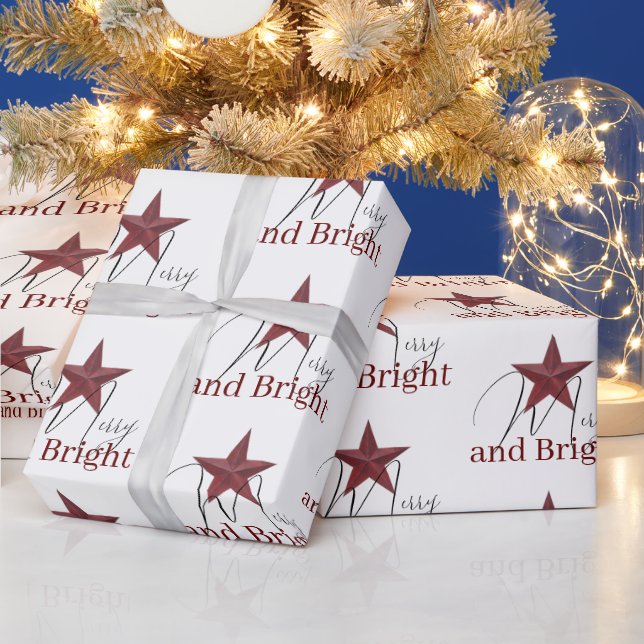 Rustic  star Merry & Bright  Wrapping Paper (Holidays)