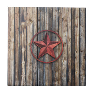 Rustic Star & Wooden Boards (Red) Tile