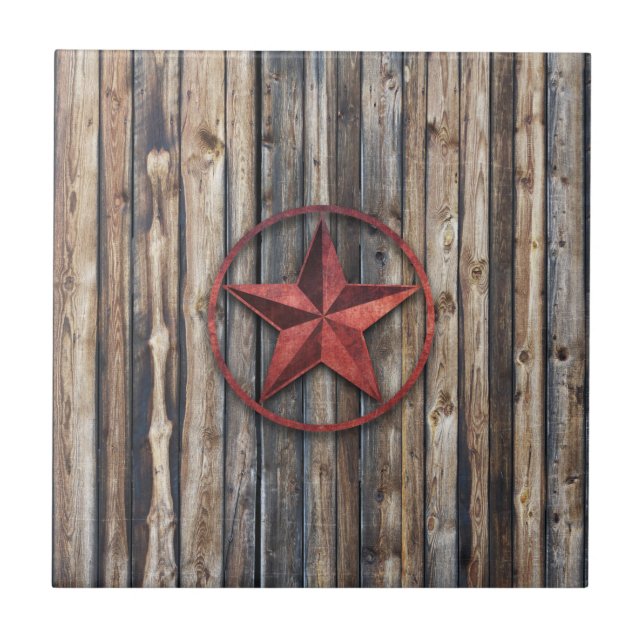 Rustic Star & Wooden Boards (Red) Tile (Front)