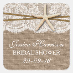 Rustic Starfish Beach Bridal Shower Square Sticker