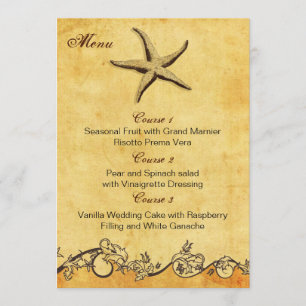 rustic starfish beach wedding menu cards
