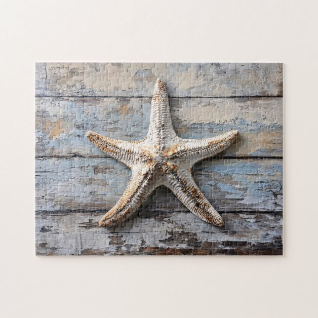 Rustic Starfish on Weathered Wood Jigsaw Puzzle (Horizontal)