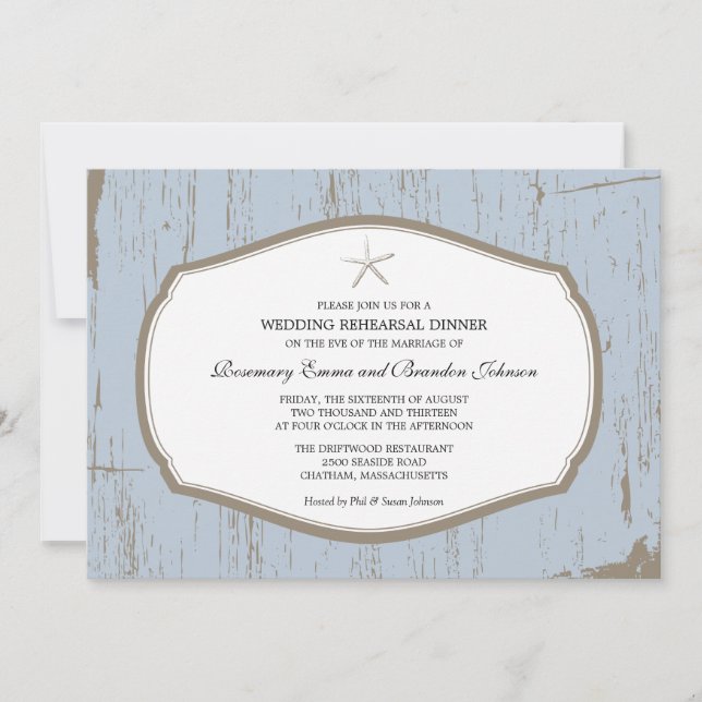 Rustic Starfish Rehearsal Dinner Invitation (Front)