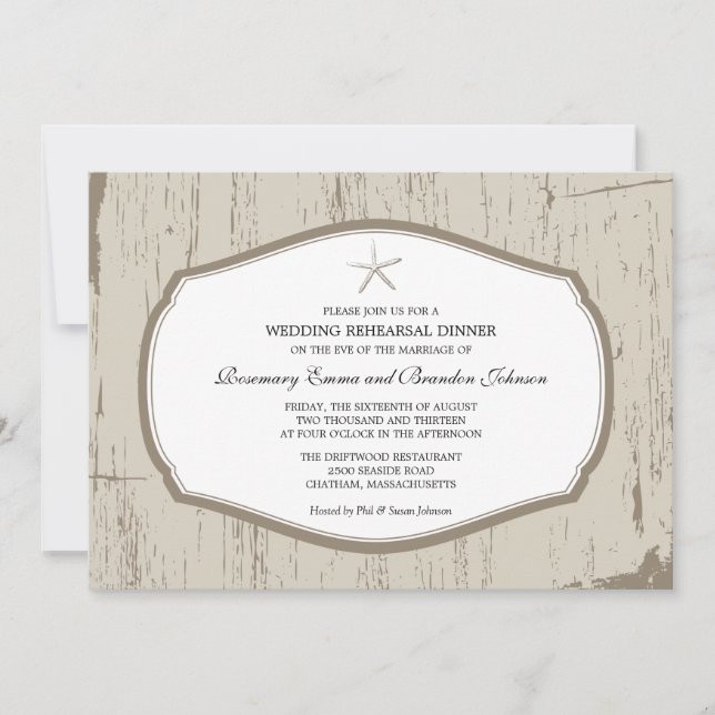 Rustic Starfish Rehearsal Dinner Invitation (Front)