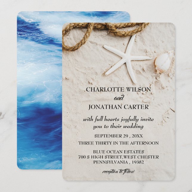 Rustic Starfish Tropical Coastal Beach Wedding Invitation (Front/Back)