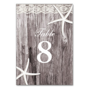 Rustic Starfish Wood Background Table Numbers