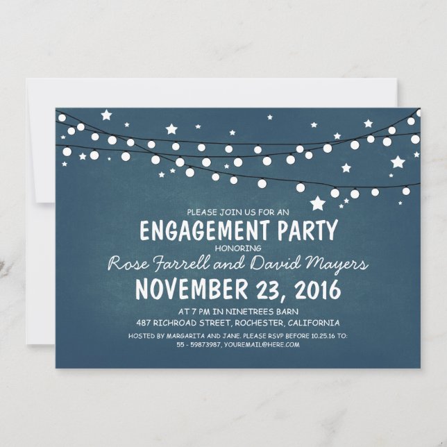 Rustic Starry Night Lights ENGAGEMENT PARTY Invitation (Front)