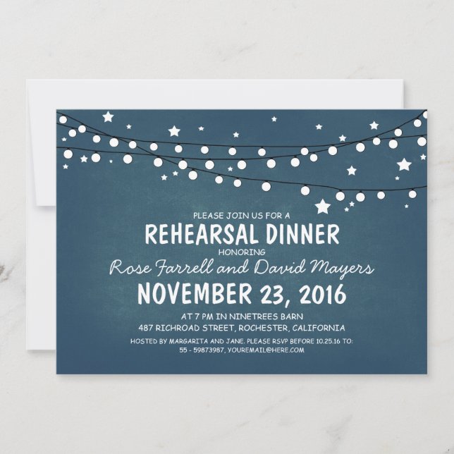 Rustic Starry Night Lights Rehearsal Dinner Invitation (Front)