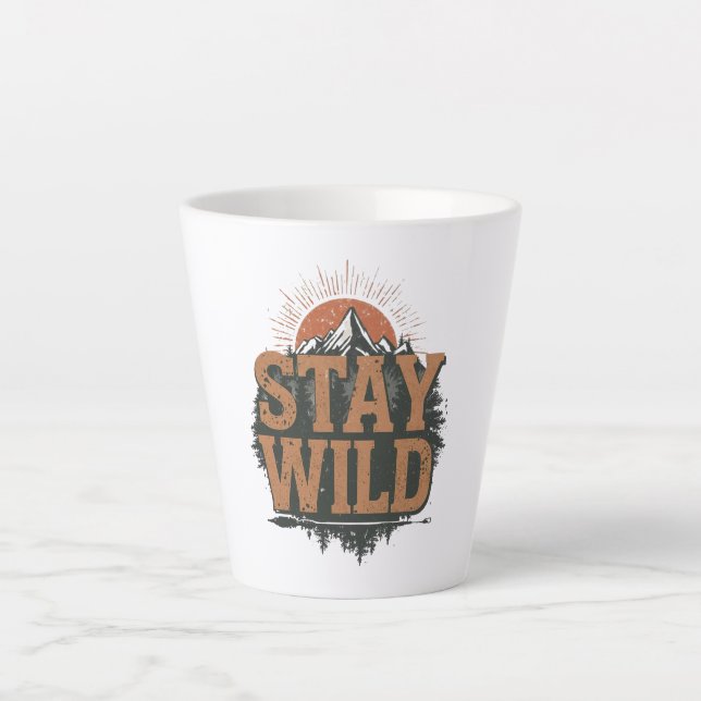 Rustic Stay Wild Hiking Graphic Latte Mug (Front)