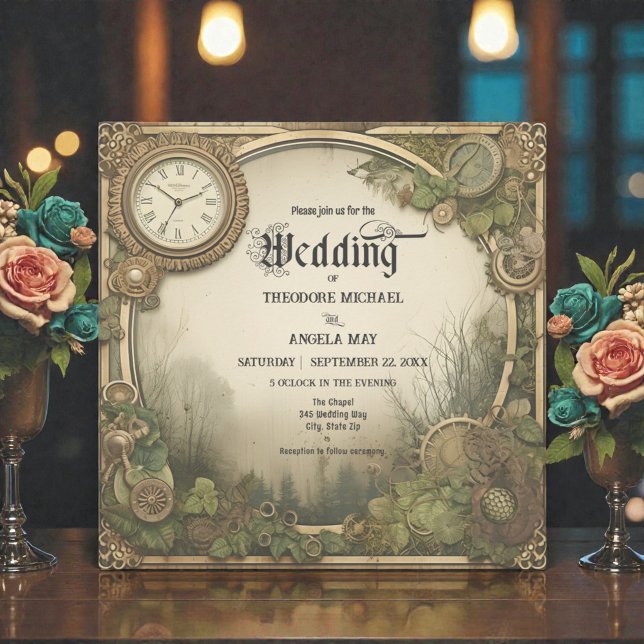 Rustic Steampunk Gears Wedding Invitation (Creator Uploaded)