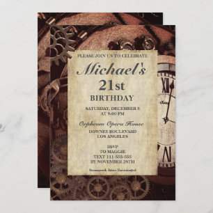 Rustic Steampunk Invitation d'anniversaire Vintage