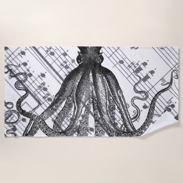 rustic steampunk nautical modern vintage octopus beach towel (Front)