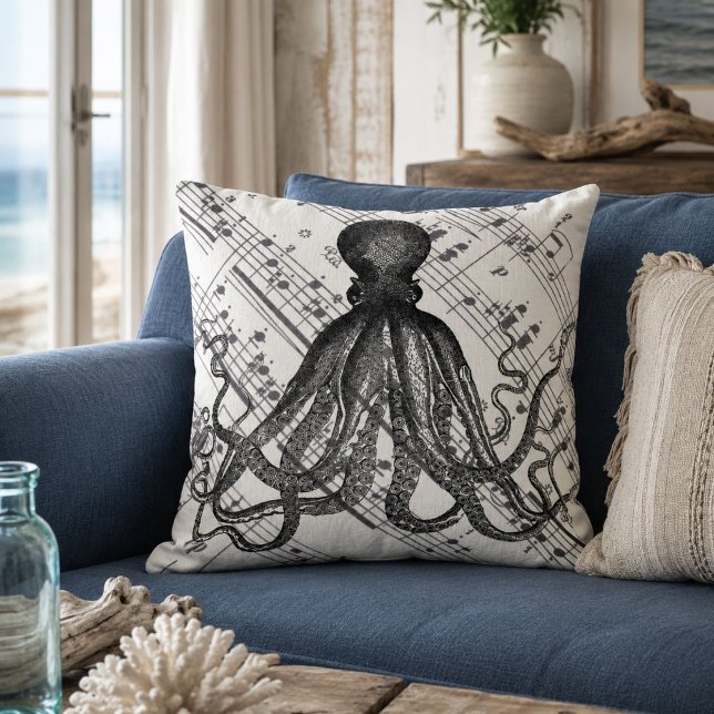 rustic steampunk nautical modern vintage octopus throw pillow (rustic steampunk nautical modern vintage octopus throw pillow)