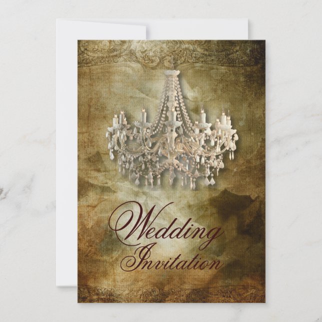 rustic steampunk vintage chandelier wedding invitation (Front)