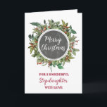Rustic Stepdaughter Merry Christmas Card<br><div class="desc">Merry Christmas for stepdaughter card in rustic watercolor foliage and country chalkboard pattern.</div>