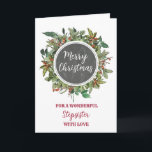 Rustic Stepsister Merry Christmas Card<br><div class="desc">Merry Christmas for stepsister card in rustic watercolor foliage and country chalkboard pattern.</div>