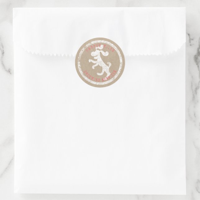 rustic sticker with a brown paper happy dog logo (Bag)
