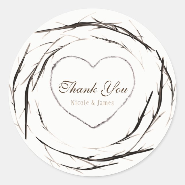 Rustic Sticks Twigs Branches Wreath Custom Favour Classic Round Sticker (Front)