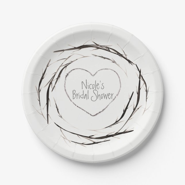 Rustic Sticks Twigs Branches Wreath Custom Party Paper Plate (Front)