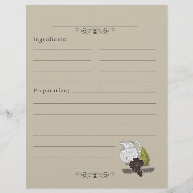 Rustic Still Life Illustration Recipe Binder Pages (Front)