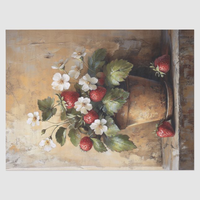 Rustic Still Life Strawberry Plant in a Pot Tissue Paper (Front)
