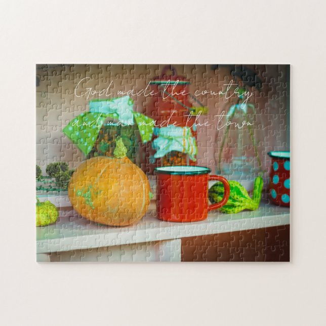 Rustic Still Life with a Pumpkin and a Red Mug Jigsaw Puzzle (Horizontal)
