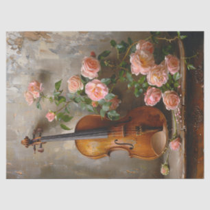 Rustic Still Life with Vintage Violin Decoupage Tissue Paper