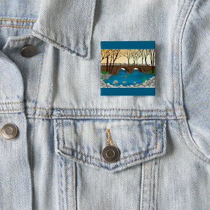 Rustic Stone Bridge Over River Nature Landscape  2 Inch Square Button