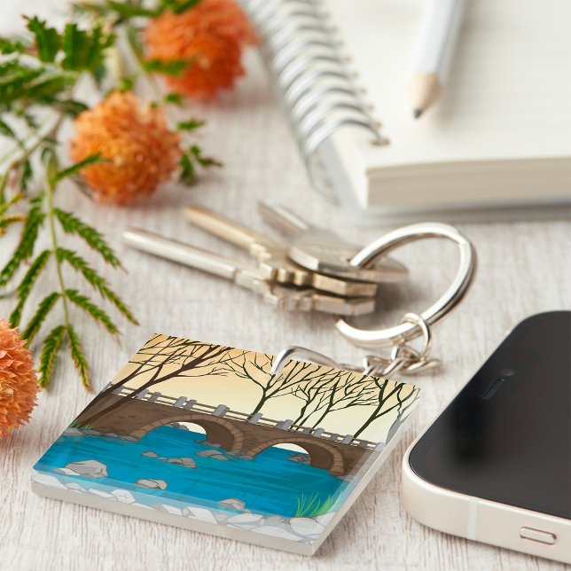 Rustic Stone Bridge Over River Nature Landscape  Keychain (Creator Uploaded)