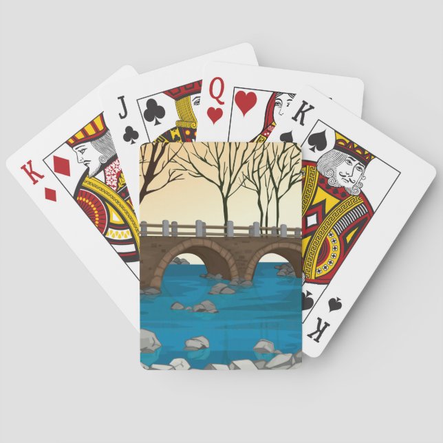 Rustic Stone Bridge Over River Nature Landscape  Playing Cards (Back)