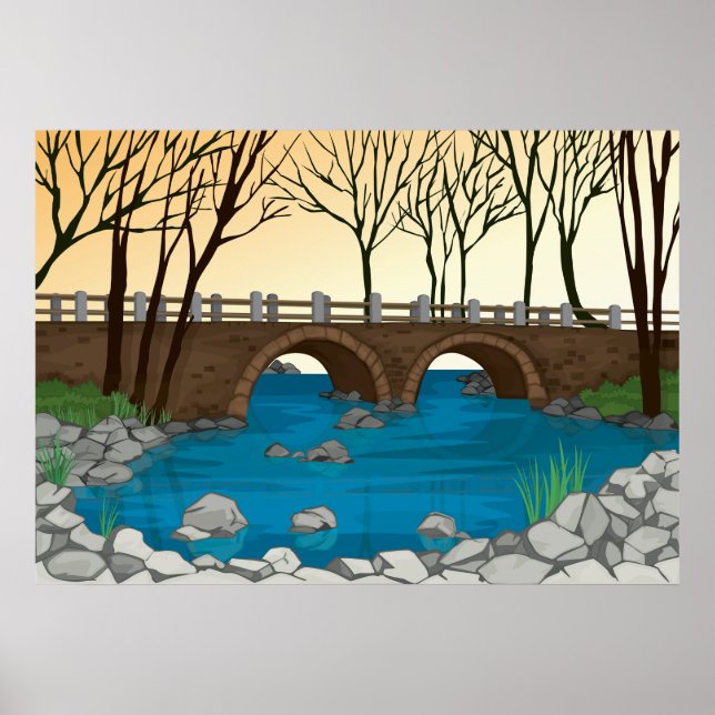 Rustic Stone Bridge Over River Nature Landscape  Poster (Front)