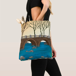 Rustic Stone Bridge Over River Nature Landscape Tote Bag