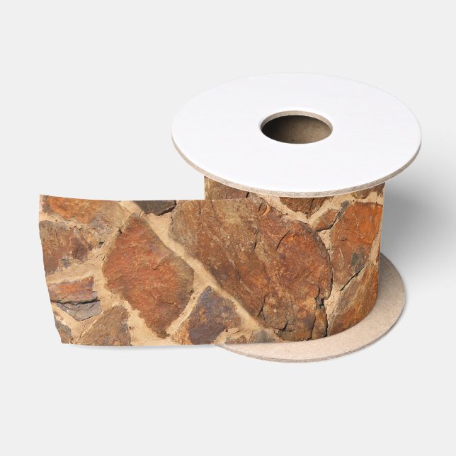 Rustic Stone Wall Structure Geology Warm Glow Satin Ribbon (Spool)