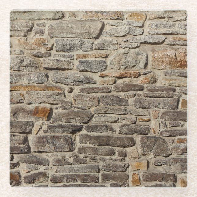 Rustic stone wall, textured decor glass coaster (Front)