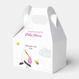 Rustic Stork with Bee & Butterfly Girl Baby Shower Favor Box