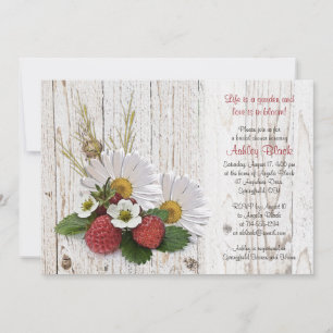 Rustic Strawberries Daisy Bridal Shower Invitation