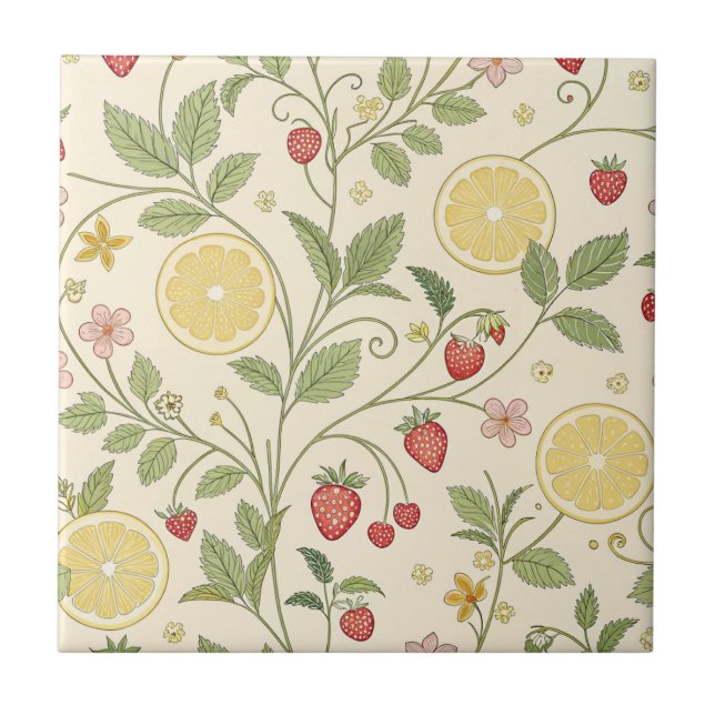 Rustic Strawberry & Citrus Earthy Pattern (1) Tile (Front)