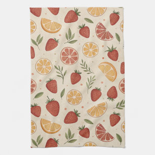 Rustic Strawberry & Citrus Earthy Pattern (2) Kitchen Towel