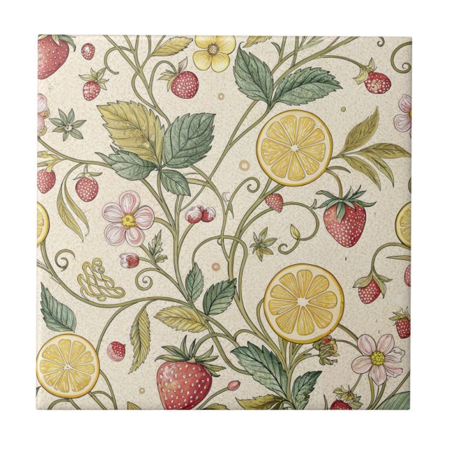 Rustic Strawberry & Citrus Earthy Pattern (3) Tile (Front)