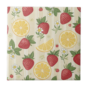Rustic Strawberry & Citrus Earthy Pattern (4) Tile