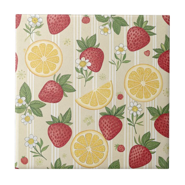 Rustic Strawberry & Citrus Earthy Pattern (4) Tile (Front)
