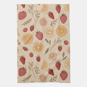 Rustic Strawberry & Citrus Earthy Pattern (5) Kitchen Towel