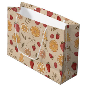 Rustic Strawberry & Citrus Earthy Pattern (5) Large Gift Bag