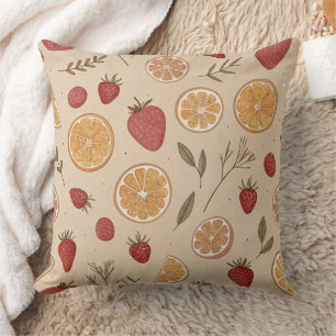 Rustic Strawberry & Citrus Earthy Pattern (5) Throw Pillow