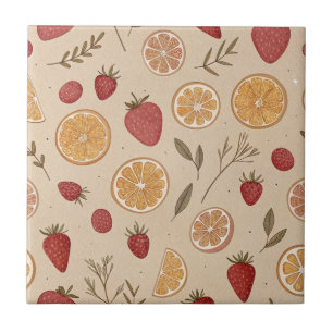 Rustic Strawberry & Citrus Earthy Pattern (5) Tile
