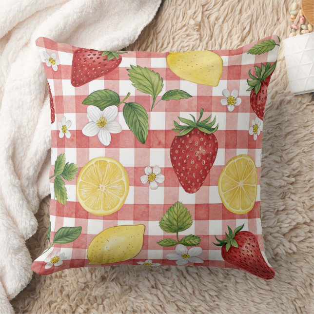 Rustic Strawberry & Citrus Earthy Pattern (6) Throw Pillow (Blanket)