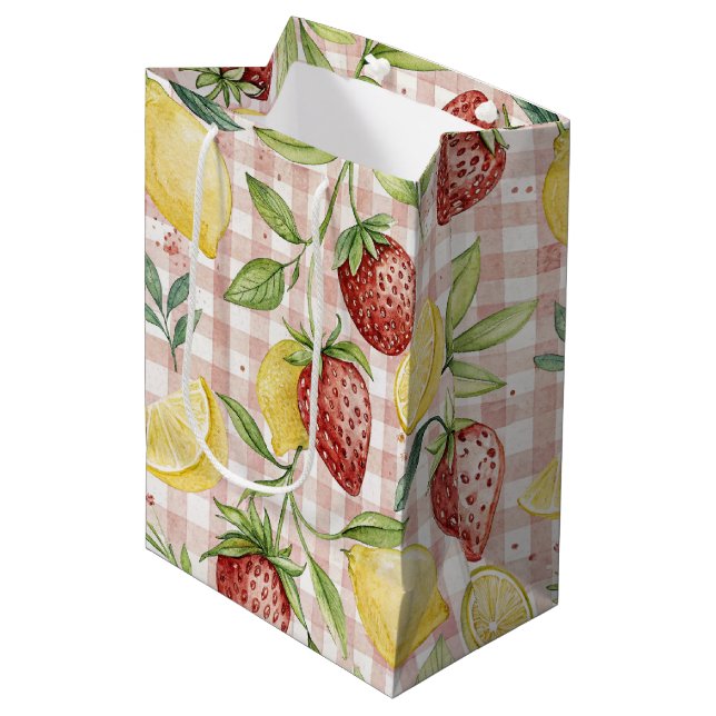 Rustic Strawberry & Citrus Earthy Pattern (7) Medium Gift Bag (Front Angled)